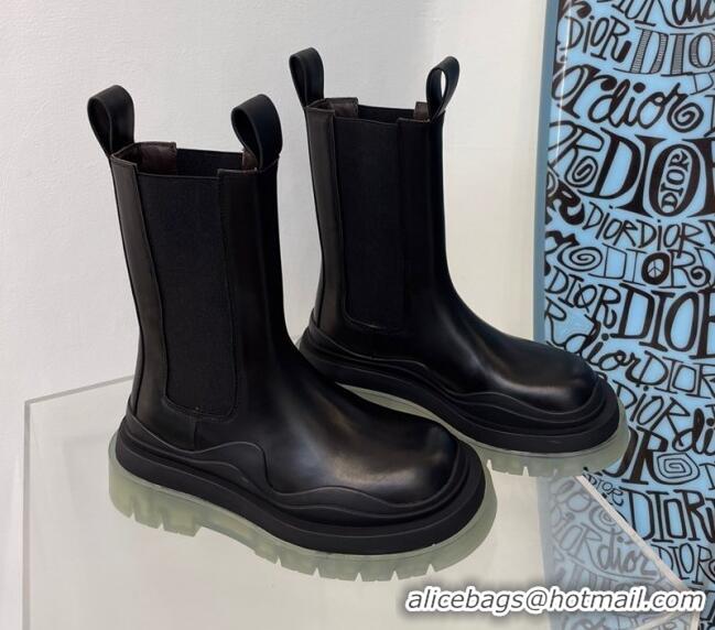 Top Design Bottega Veneta Tire Calfskin Mid-Calf Chelsea Boots Black/Grey 112050