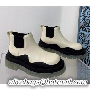 Top Grade Bottega Veneta Tire Calfskin Short Chelsea Boots White/Black/Grey 112055