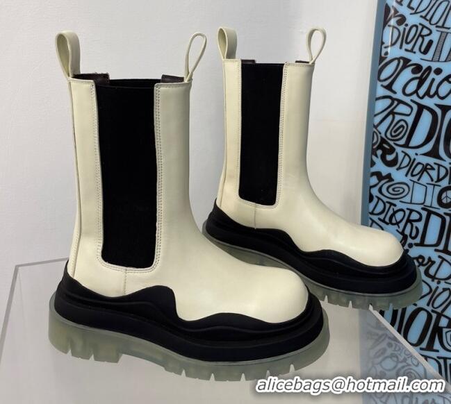 Charming Bottega Veneta Tire Calfskin Mid-Calf Chelsea Boots White/Black/Grey 112056