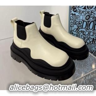 Low Price Bottega Veneta Tire Calfskin Short Chelsea Boots White/Black 112057