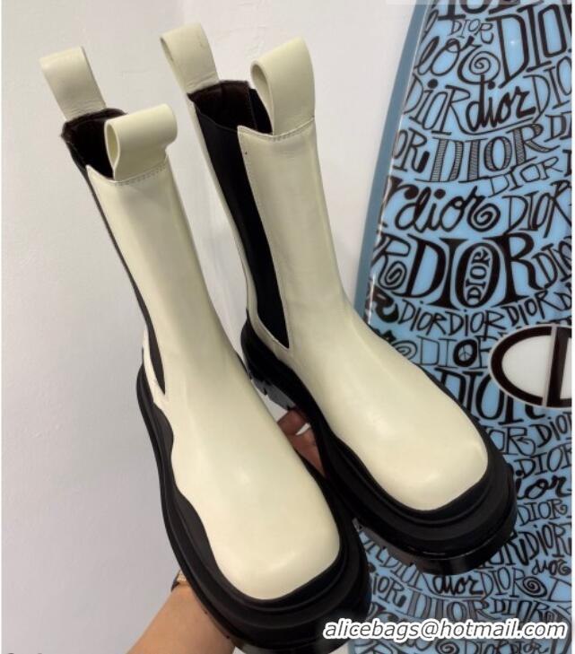 Good Quality Bottega Veneta Tire Calfskin Mid-Calf Chelsea Boots White/Black 112058