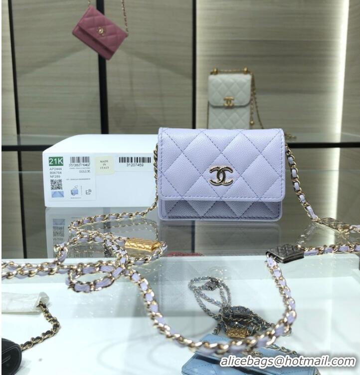 Spot Bulk Chanel mini leather Shoulder Bag AP2444 light purple