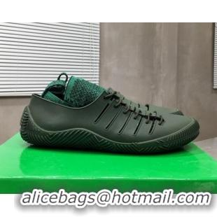 Discount Bottega Veneta Climber Rubber Lace-up Sneakers 112211 Camping/Grass Green