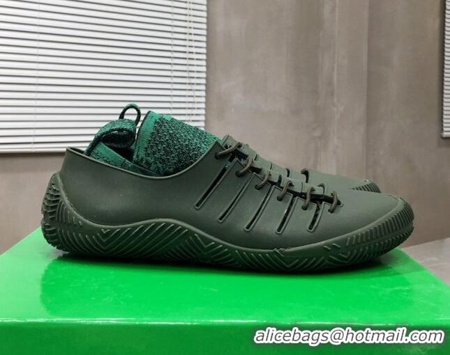 Discount Bottega Veneta Climber Rubber Lace-up Sneakers 112211 Camping/Grass Green