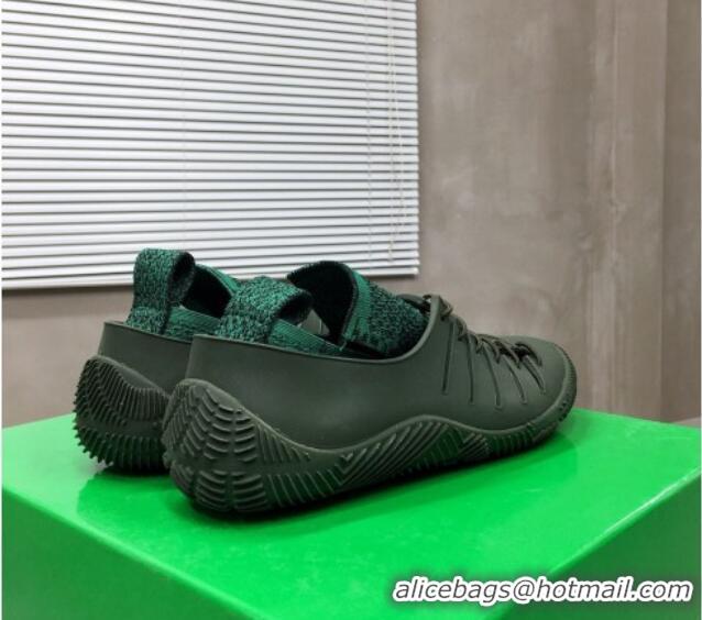 Discount Bottega Veneta Climber Rubber Lace-up Sneakers 112211 Camping/Grass Green