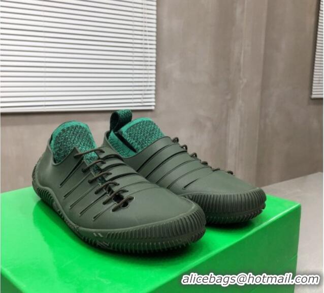 Discount Bottega Veneta Climber Rubber Lace-up Sneakers 112211 Camping/Grass Green