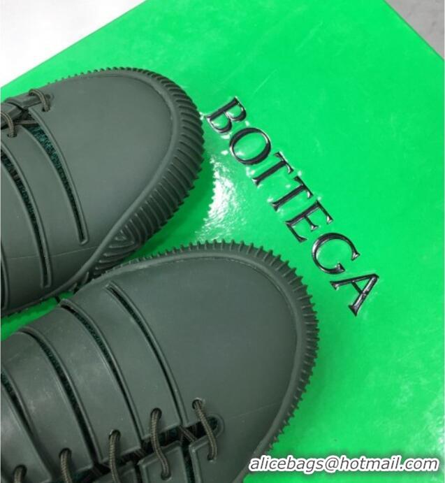 Discount Bottega Veneta Climber Rubber Lace-up Sneakers 112211 Camping/Grass Green