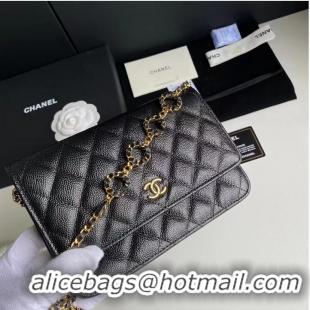 Grade Quality Chanel WOC Original Caviar Leather Flap cross-body bag CC33814 black& Gold chain