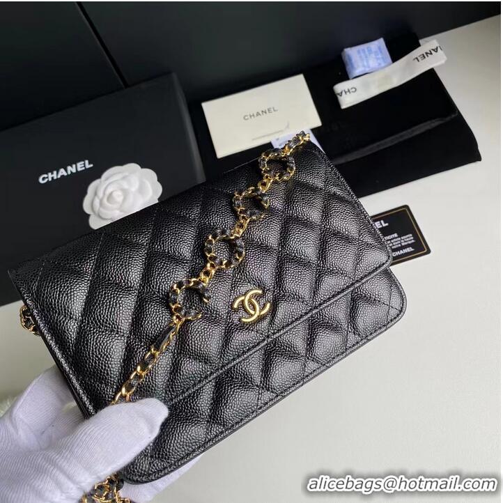 Grade Quality Chanel WOC Original Caviar Leather Flap cross-body bag CC33814 black& Gold chain