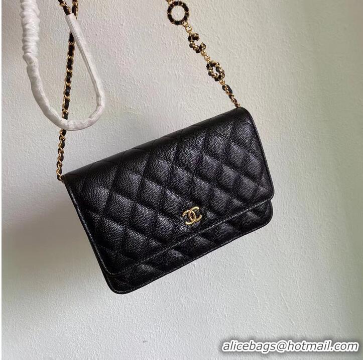 Grade Quality Chanel WOC Original Caviar Leather Flap cross-body bag CC33814 black& Gold chain