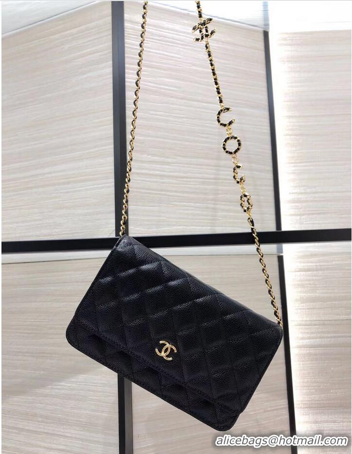 Grade Quality Chanel WOC Original Caviar Leather Flap cross-body bag CC33814 black& Gold chain