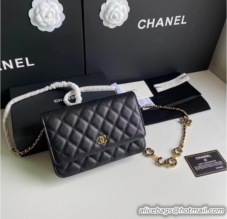 Grade Quality Chanel WOC Original Caviar Leather Flap cross-body bag CC33814 black& Gold chain