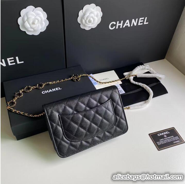 Grade Quality Chanel WOC Original Caviar Leather Flap cross-body bag CC33814 black& Gold chain