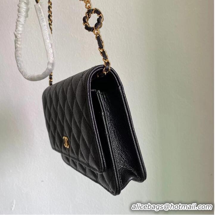 Grade Quality Chanel WOC Original Caviar Leather Flap cross-body bag CC33814 black& Gold chain