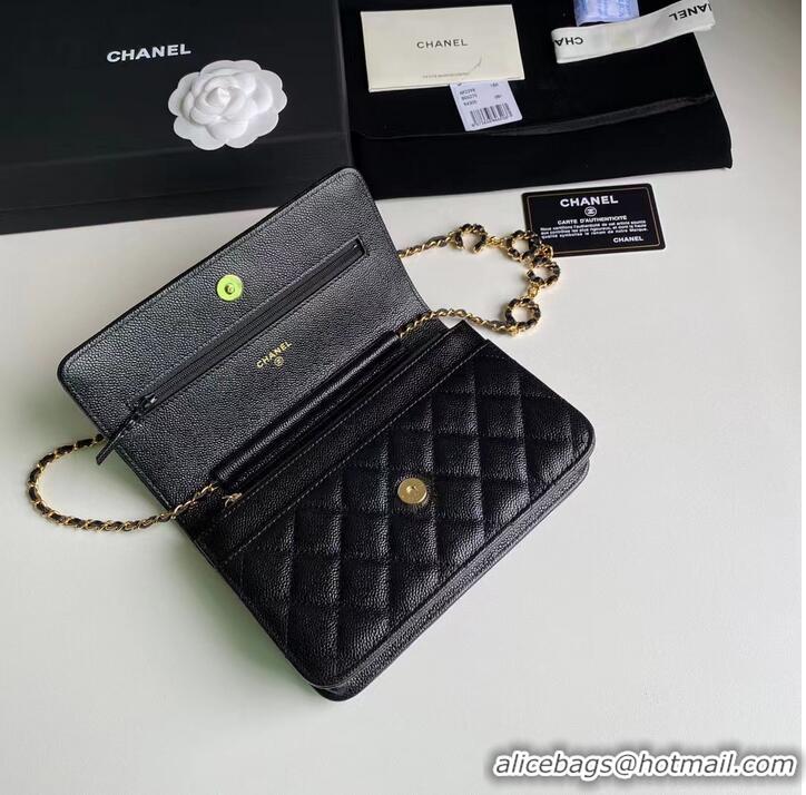 Grade Quality Chanel WOC Original Caviar Leather Flap cross-body bag CC33814 black& Gold chain