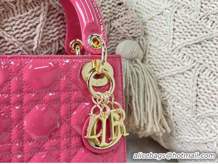 Top Quality MINI LADY DIOR BAG rose Patent Cannage Calfskin M0566OW gold Hardware