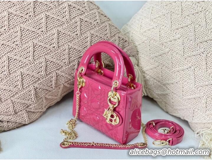 Top Quality MINI LADY DIOR BAG rose Patent Cannage Calfskin M0566OW gold Hardware