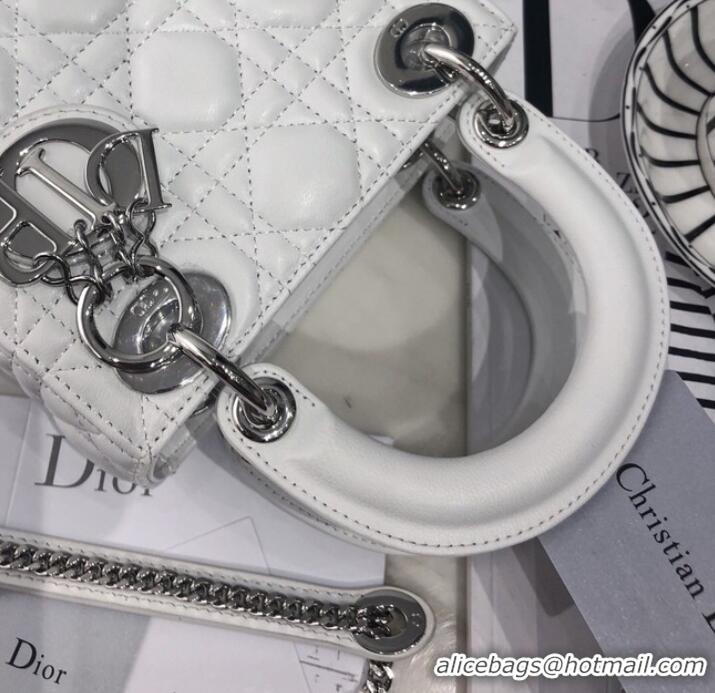 Modern Classic MINI LADY DIOR BAG Lambskin M0566OW white&silver