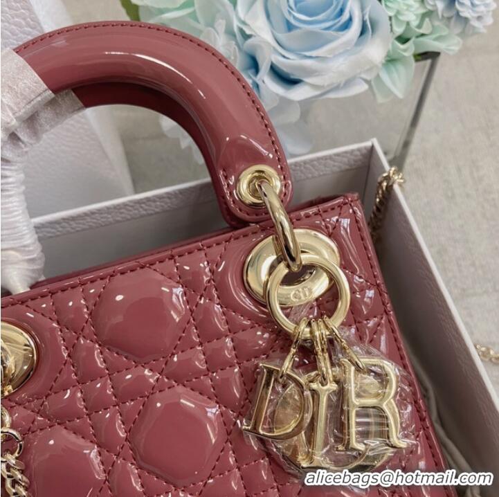 Buy Discount MINI LADY DIOR BAG Patent Cannage Calfskin M0566OW pink&gold