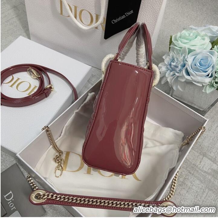 Buy Discount MINI LADY DIOR BAG Patent Cannage Calfskin M0566OW pink&gold