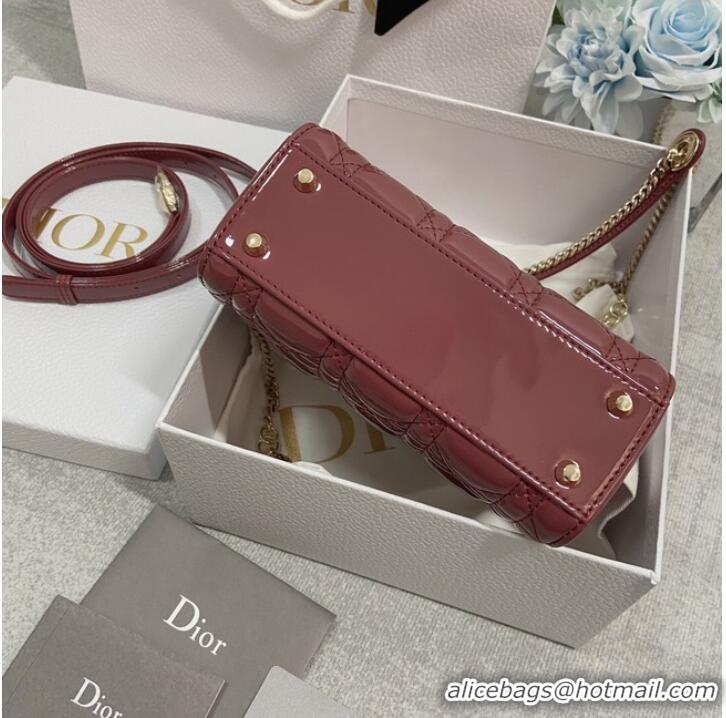 Buy Discount MINI LADY DIOR BAG Patent Cannage Calfskin M0566OW pink&gold