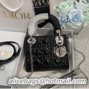 Discount MINI LADY DIOR BAG Patent Cannage Calfskin M0566OW black&silver