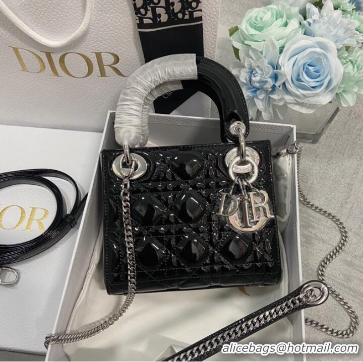 Discount MINI LADY DIOR BAG Patent Cannage Calfskin M0566OW black&silver