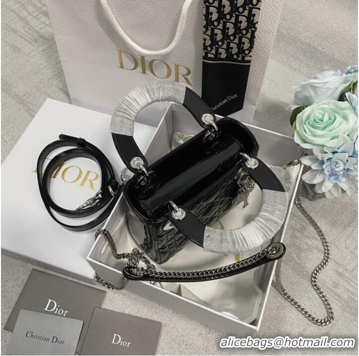 Discount MINI LADY DIOR BAG Patent Cannage Calfskin M0566OW black&silver