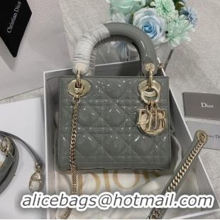 Inexpensive MINI LADY DIOR BAG Patent Cannage Calfskin M0566OW gray&gold