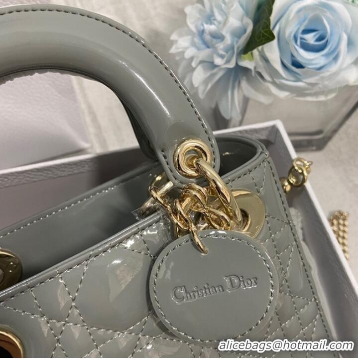 Inexpensive MINI LADY DIOR BAG Patent Cannage Calfskin M0566OW gray&gold