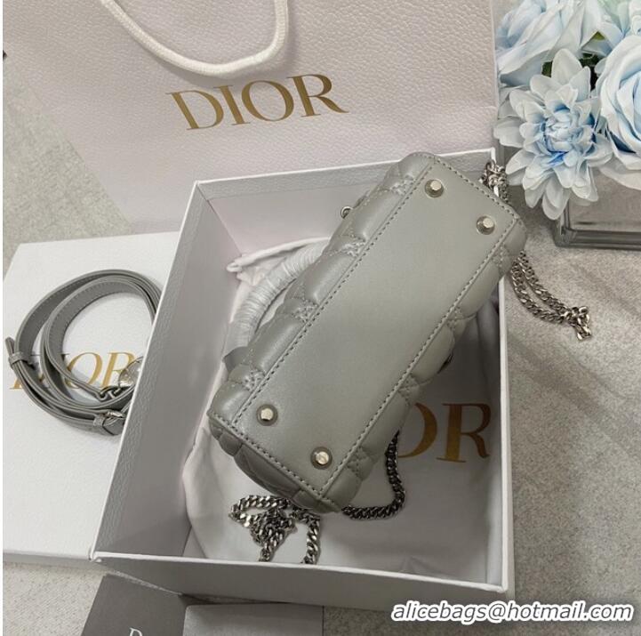 Top Quality MINI LADY DIOR BAG Patent Cannage Calfskin M0566OW gray&silver