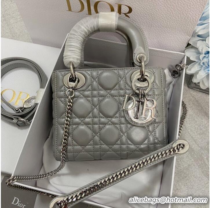 Top Quality MINI LADY DIOR BAG Patent Cannage Calfskin M0566OW gray&silver