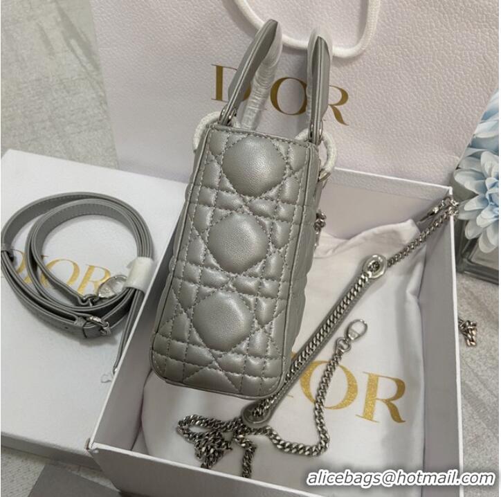 Top Quality MINI LADY DIOR BAG Patent Cannage Calfskin M0566OW gray&silver