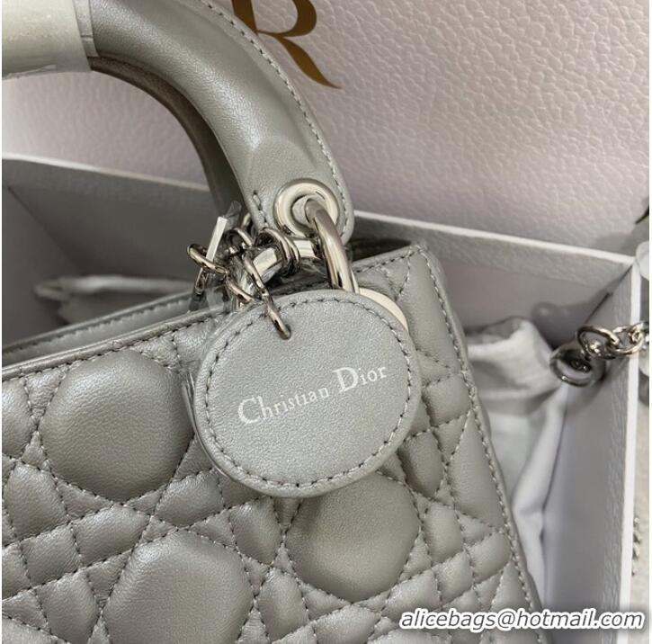 Top Quality MINI LADY DIOR BAG Patent Cannage Calfskin M0566OW gray&silver