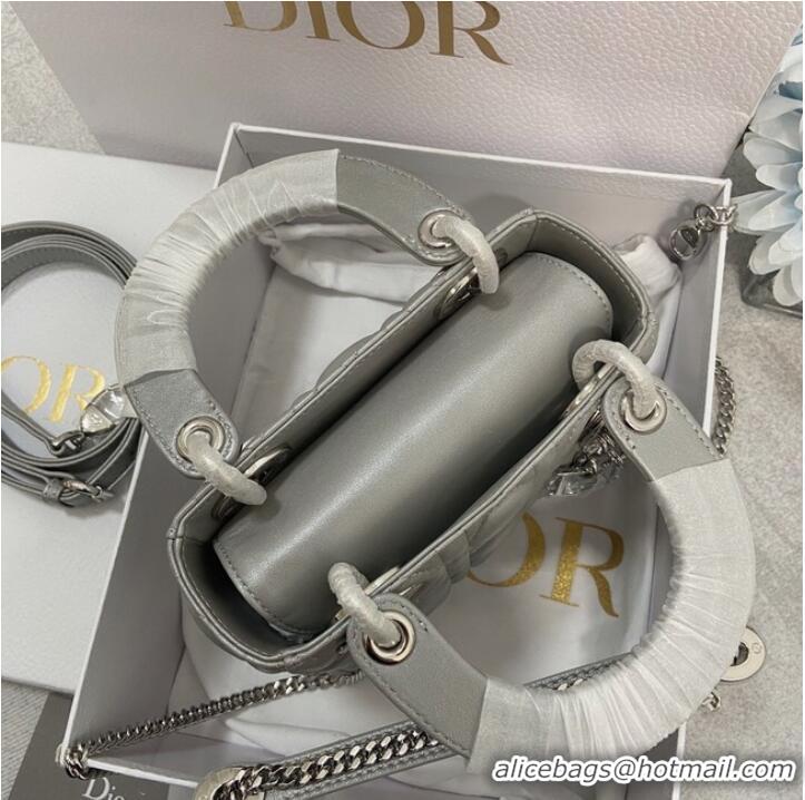 Top Quality MINI LADY DIOR BAG Patent Cannage Calfskin M0566OW gray&silver