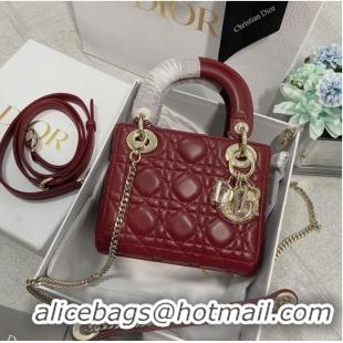 Buy Fashionable MINI LADY DIOR BAG Lambskin M0566OW Wine&gold