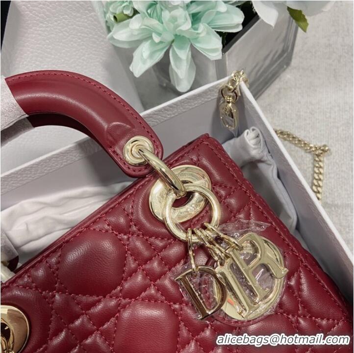 Buy Fashionable MINI LADY DIOR BAG Lambskin M0566OW Wine&gold