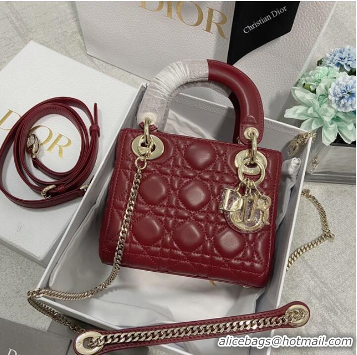 Buy Fashionable MINI LADY DIOR BAG Lambskin M0566OW Wine&gold