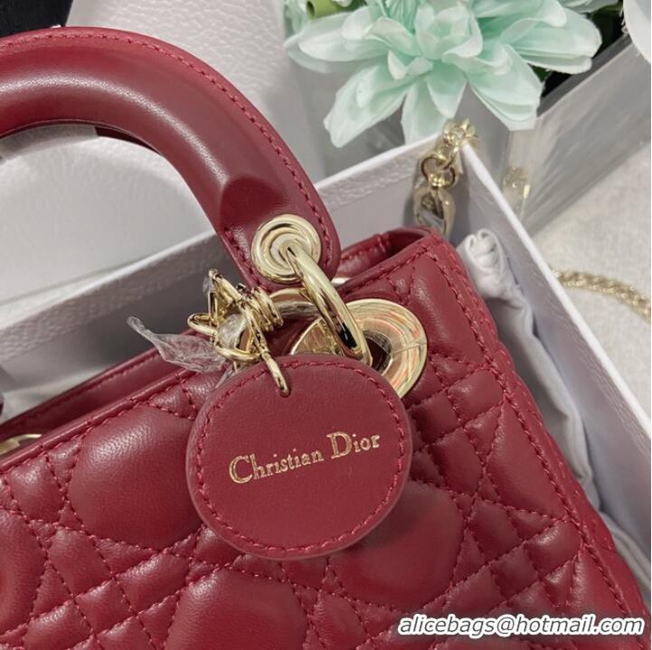 Buy Fashionable MINI LADY DIOR BAG Lambskin M0566OW Wine&gold