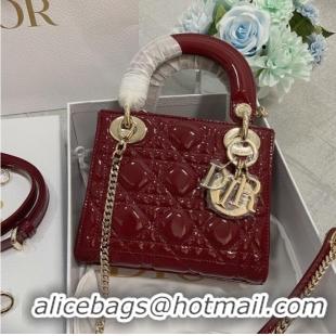 Buy Cheap MINI LADY DIOR BAG Patent Cannage Calfskin M0566OW Burgundy&gold