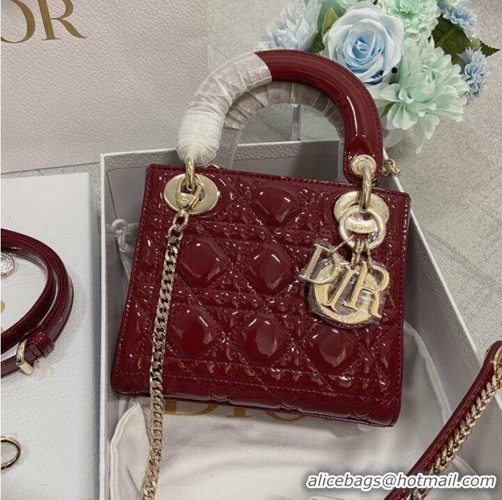 Buy Cheap MINI LADY DIOR BAG Patent Cannage Calfskin M0566OW Burgundy&gold