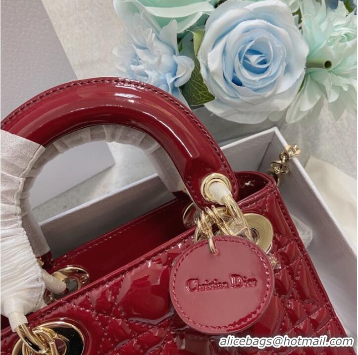 Buy Cheap MINI LADY DIOR BAG Patent Cannage Calfskin M0566OW Burgundy&gold