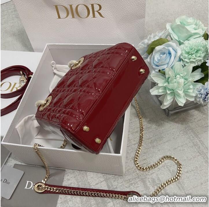 Buy Cheap MINI LADY DIOR BAG Patent Cannage Calfskin M0566OW Burgundy&gold