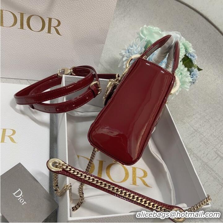 Buy Cheap MINI LADY DIOR BAG Patent Cannage Calfskin M0566OW Burgundy&gold