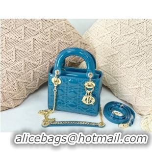 Inexpensive MINI LADY DIOR BAG Patent Cannage Calfskin M0566OW sky Blue&gold