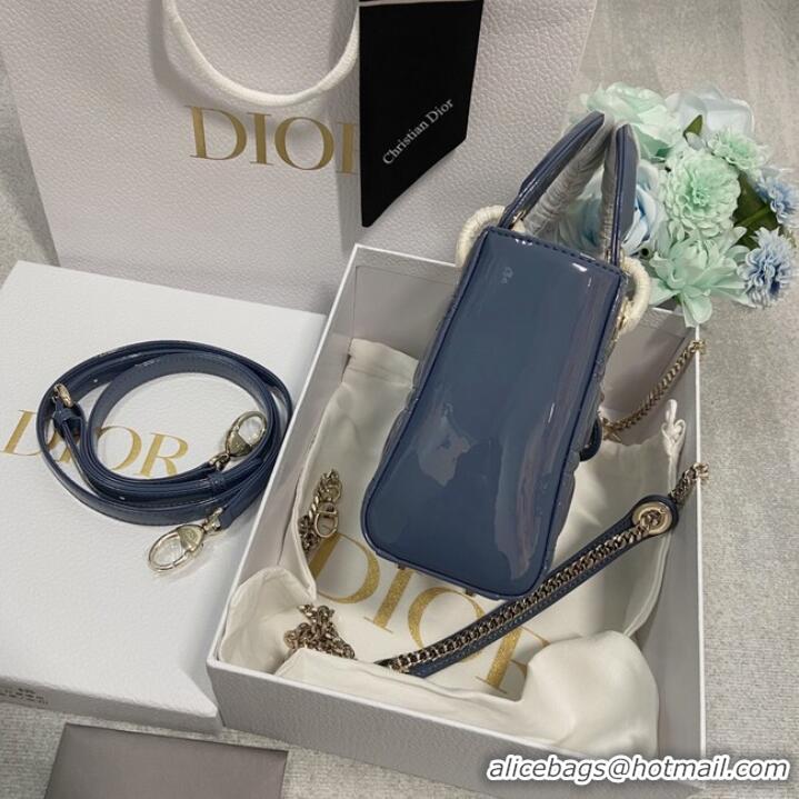 High Quality MINI LADY DIOR BAG Patent Cannage Calfskin M0566OW Blue&gold