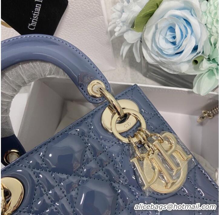 High Quality MINI LADY DIOR BAG Patent Cannage Calfskin M0566OW Blue&gold