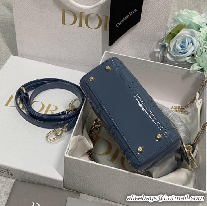 High Quality MINI LADY DIOR BAG Patent Cannage Calfskin M0566OW Blue&gold