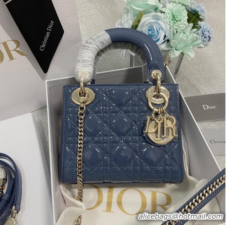 High Quality MINI LADY DIOR BAG Patent Cannage Calfskin M0566OW Blue&gold