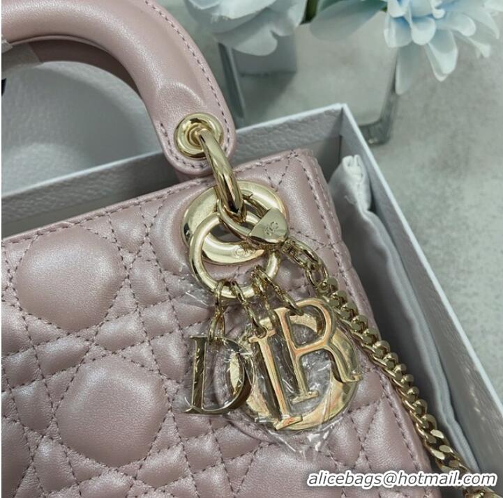 Top Quality MINI LADY DIOR BAG Lambskin M0566OW Pearlescent powder&gold